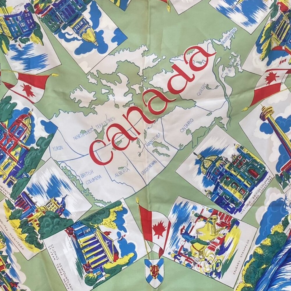 Vintage 1967 Canada Centennial Souvenir Scarf | Hand Printed Hand Rolled - Picture 2 of 13